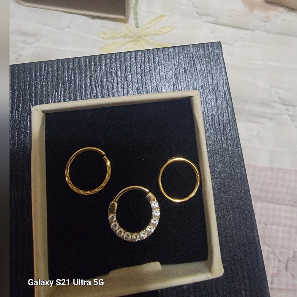 Elegant Gold Implant Grade Titanium Hoop Piercing Set. Buy Separate or as a set.
